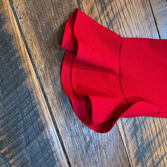 Karl Lagerfeld Paris Ruffle Cuff Sheath Dress Red Women’s Size 10 - Picture 4 of 10